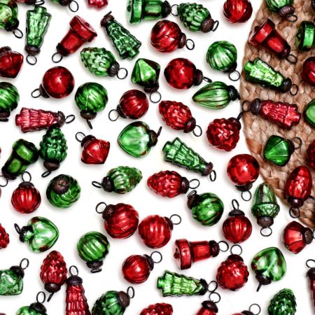 Green and Red Ornaments For Tree Decoration - Glass Christmas Ornaments-25 Pieces